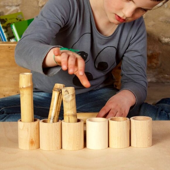 NWT Grapat Wooden Toys Natural Cups With Lids Set of 6 - Picture 1 of 3